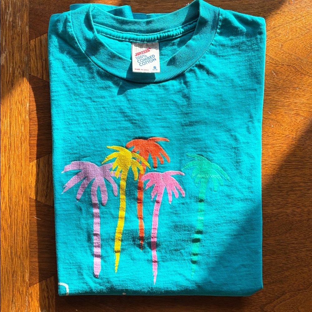 Jerzees Blue Short Sleeve Tee with Tropical Graphic